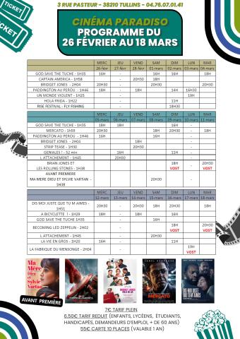 Programme du 26 Février au 18 Mars