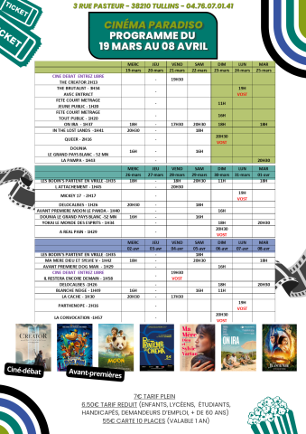 Cinéma Paradiso du 19 mars au 8 avril 