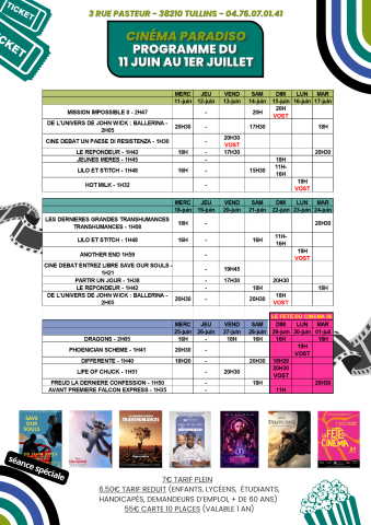 Programme cinéma du 11 juin au 1er juillet
