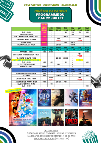 Programme cinéma du 2 au 22 juillet 