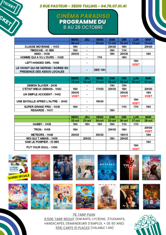 Programme du 8 au 28 Octobre