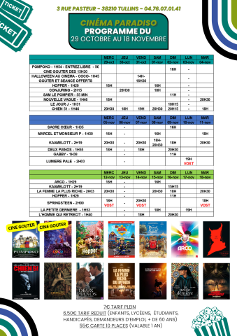 Programme du 29/10 au 18/11