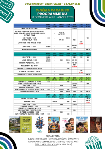 Programme cinéma du 10 décembre au 6 janvier