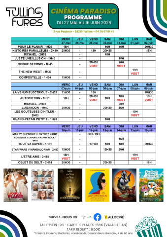 Programme cinéma du 27/05 au 16/06