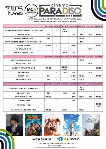 Programme cinéma du 14 octobre au 3 novembre 